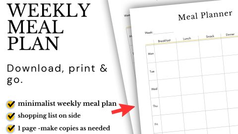 A weekly meal plan with an arrow pointing to it.