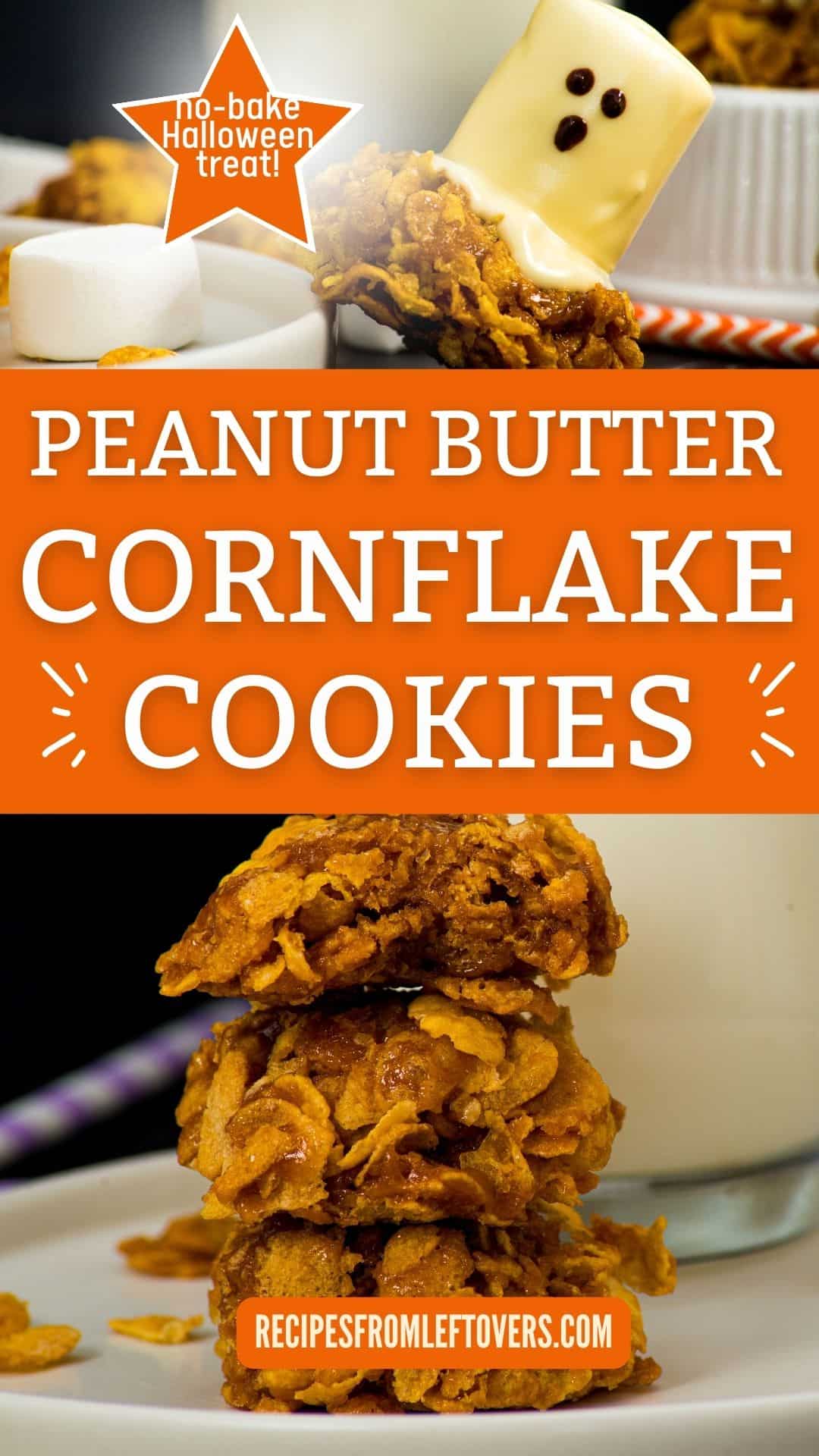 Golden peanut butter cornflake cookies with chocolate chips, perfect for no-bake Halloween treats and leftover dessert ideas. Easy, crunchy, and delicious homemade snack recipes.